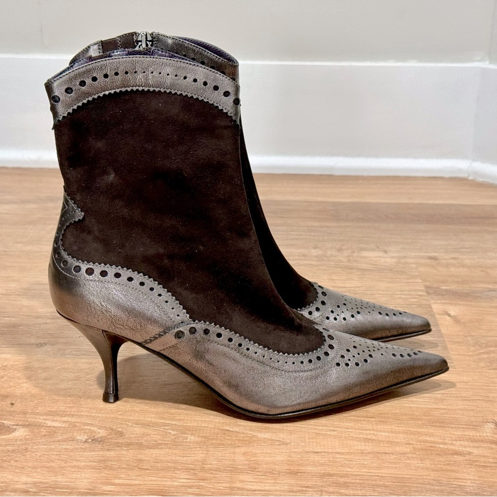 NEW Donald J Pilner Couture Raze Brown Metallic Suede and Leather Boot Size 6.5